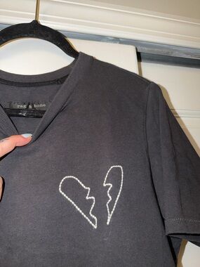 rag & bone Black Tee with White Split-Heart Stitch